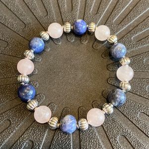Hand Crafted * Sodalite and Rose Quartz Crystal Bracelet